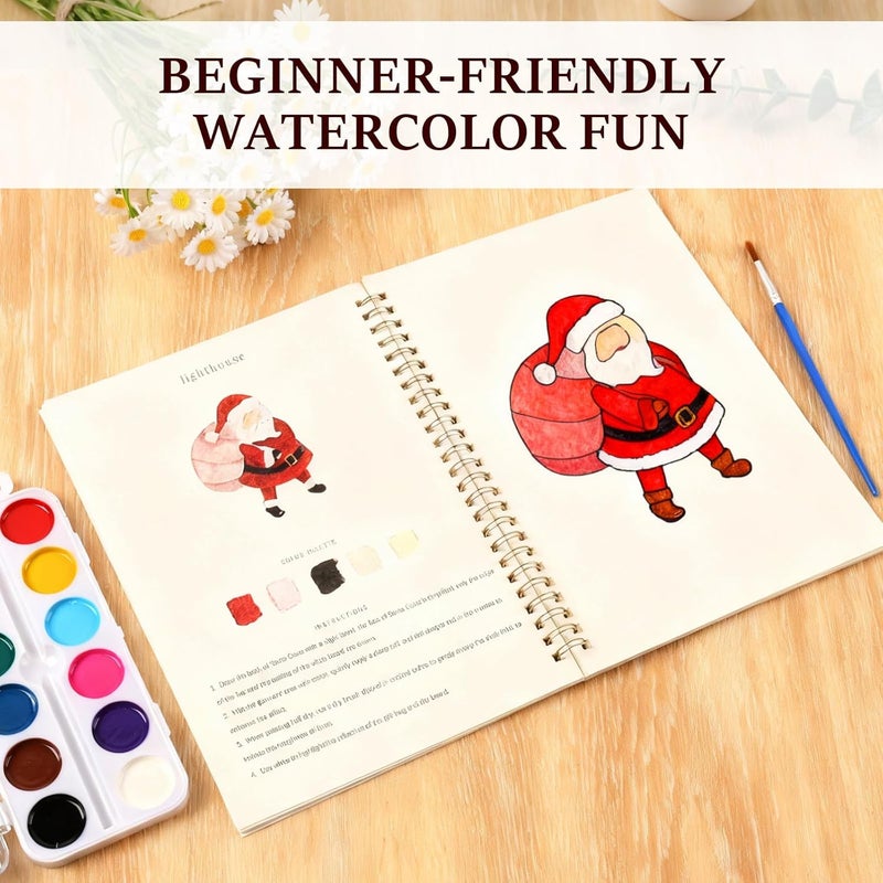 KOSIMI Watercolor Workbooks, Beginner Watercolor Painting Kit –Water Coloring Book Paint Set Workbook with 12 Watercolor Paints & Brush (C) - Image 3